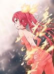  akihisa201 ass bad_id bad_pixiv_id blush breasts choker cthugha_(nyaruko-san) dutch_angle fiery_hair fire from_behind haiyore!_nyaruko-san long_hair medium_breasts nude open_mouth profile red_eyes red_hair sideways_mouth solo standing twintails 