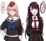  anger_vein angry blue_eyes commentary_request girls_frontline gloves hat long_hair multiple_girls necktie ntw-20_(girls_frontline) pink_hair purple_hair red_eyes school_uniform skirt translated wa2000_(girls_frontline) xiujia_yihuizi 