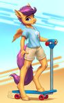  2017 5_fingers anthro band-aid bandage clothed clothing equine eyebrows eyelashes feathered_wings feathers female friendship_is_magic fur hair hooves looking_at_viewer mammal my_little_pony mykegreywolf orange_feathers orange_fur pegasus purple_eyes purple_hair scootaloo_(mlp) scooter solo wings young 