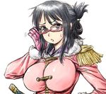  1girl amania_orz black_hair breasts female glasses large_breasts looking_at_viewer one_piece short_hair sweat sword tashigi weapon 