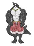  abs bathwear biceps black_skin cetacean clothed clothing costume fin hatake jewelry male mammal marine necklace orca pecs red_eyes shorts smile solo toes triceps whale white_skin 
