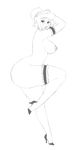  2017 beauty_mark big_breasts bovine breasts butt cattle clothing curves ear_piercing female footwear happy high_heels ipan lily_bovine looking_at_viewer mammal monochrome mostly_nude nipples piercing raised_leg shoes side_boob simple_background sketch solo white_background wild_west_c.o.w.-boys_of_moo_mesa 