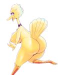  2018 anthro avian big_bird big_breasts big_butt bird breasts butt digital_media_(artwork) eyelashes feathers female hi_res looking_at_viewer looking_back motion_lines raised_leg sesame_street simple_background solo sqoon white_background yellow_feathers 