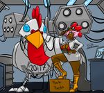  2017 animatronic anthro avian beak big_breasts bird blush breasts chicken chinese_new_year clothed clothing digital_media_(artwork) duo female hair huge_breasts jyto looking_at_viewer machine mammal open_mouth robot smile standing 