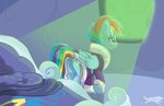  bed butt clothing cutie_mark equine feathered_wings feathers female feral friendship_is_magic fur hair light lostinthetrees_(artist) mammal multicolored_hair my_little_pony pegasus rainbow_dash_(mlp) rainbow_hair robe solo wings 