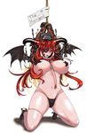 1girl allgreen black_panties bondage breasts crying destiny_child eyepatch hades_(destiny_child) horns large_breasts long_hair open_mouth pasties red_eyes red_hair rope solo tied wings 