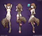  2017 anthro armpits book breasts brown_fur butt canine casual_nudity dakimakura_design digital_media_(artwork) digitigrade edit english_text eyes_closed featureless_breasts featureless_crotch feet feline female front_view fur hair hands_behind_head hybrid kathrin_(twokinds) keidran looking_at_viewer lying mammal multicolored_fur nipples nude on_back on_front on_side one_leg_up pawpads paws pose purple_background pussy reading rear_view seductive seff side_boob simple_background sketch smile solo spots spotted_fur tan_fur text tom_fischbach twokinds webcomic white_fur 