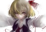  blonde_hair hair_ornament hair_ribbon hi-yo long_sleeves looking_at_viewer necktie outstretched_arms red_eyes ribbon rumia short_hair solo spread_arms touhou vest 