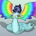  avian beak breasts bridal_gauntlets clothing eyes_closed female navel nipples nude rainbow_wings ring tempestryder wings 