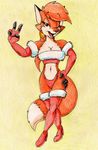  anthro breasts canine christmas cleavage clothed clothing female footwear fox full-length_portrait fur fureverick hair hand_on_hip high_heels holidays legwear looking_at_viewer mammal one_eye_closed orange_fur orange_hair ponytail portrait shoes skimpy solo standing tammy_vixen tan_fur thigh_highs v_sign 