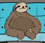  brown_fur claws cute fluffy fur mammal sitting slightly_chubby sloth smile sofa wof_banazeraf 