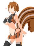  ;3 animal_ears antenna_hair black_legwear blazblue breasts brown_hair cowboy_shot crop_top heart highleg highleg_panties highres large_breasts large_tail looking_at_viewer makoto_nanaya midriff miniskirt multicolored_hair navel noda_eishi one_eye_closed orange_skirt panties red_eyes revealing_clothes short_hair skirt solo squirrel_ears squirrel_tail tail thighhighs two-tone_hair underboob underwear white_background 