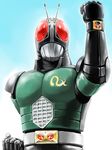  antennae arm_up belt clenched_hand kamen_rider kamen_rider_black_rx kamen_rider_black_rx_(series) male_focus matchin pose red_eyes revision solo 