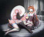  2017 accelo accelo_(character) anthro bell clothed clothing collar colored_nails corset crossdressing duo elbow_gloves feline fur gloves hair heterochromia hideaki_(character) legwear leopard lingerie long_tail mammal orange_hair panties pink_fur red_eyes snow_leopard stockings thong underwear 