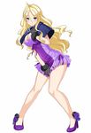  aqua_eyes bare_legs black_gloves blonde_hair breasts cleavage dress full_body gloves high_heels jeanne_blanc jewelry kure_masahiro large_breasts long_hair miniskirt necklace official_art pumps shoe_flower simple_background skirt solo valkyrie_drive valkyrie_drive_-siren- white_background 