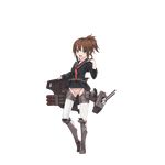  :d akatsuki_(zhan_jian_shao_nyu) armor armored_boots belt black_shirt boots bottomless breasts brown_hair cannon eyebrows_visible_through_hair full_body greaves green_eyes grey_footwear hair_ornament hairclip hand_on_own_shoulder knees_apart_feet_together looking_at_viewer machinery official_art open_mouth panties remodel_(zhan_jian_shao_nyu) rigging sailor_collar shirt short_ponytail small_breasts smile solo standing stmaster thighhighs torpedo transparent_background turret underwear white_legwear white_panties zhan_jian_shao_nyu 