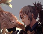  animal bird fire_emblem fire_emblem_if japanese_clothes male_focus mayvin ponytail silver_hair smile takumi_(fire_emblem_if) 