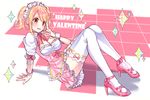 bad_id bad_pixiv_id blonde_hair bow breasts cleavage fairy_tail frilled_skirt frills full_body happy_valentine high_heels highres index_finger_raised large_breasts lium looking_at_viewer lucy_heartfilia maid maid_headdress open_mouth orange_eyes pink_bow pink_footwear pink_skirt shoes short_hair short_sleeves sitting skirt solo tattoo thighhighs twintails valentine white_legwear wrist_cuffs 