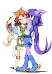  2017 anthro aquatic_dragon basset_hound blush breasts canine clothed clothing dog dragon duo eyes_closed female female/female freedom_planet fur goshaag hair hybrid kissing mammal milla_basset orange_hair purple_hair sash_lilac simple_background tan_fur video_games white_background 