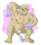 balls biceps bigbrownorc clothing ear_piercing humanoid humanoid_penis invalid_tag male male/male muscular muscular_male nipple_piercing nipples not_furry nude orc pecs penis piercing simple_background solo teeth 