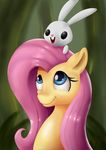  2016 angel_(mlp) blue_eyes duo equine female feral fluttershy_(mlp) friendship_is_magic fur hair horse lagomorph mammal my_little_pony pink_hair pony rabbit reillyington86 size_difference smile white_fur yellow_fur 