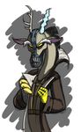  2012 anthro anthrofied antlers bane_(batman) batman_(series) claws clothed clothing crossover discord_(mlp) draconequus friendship_is_magic horn male mickeymonster my_little_pony red_eyes simple_background solo white_background yellow_sclera 