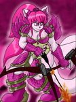  archer armor arrow artemis_tsukino bow cat feline female fur hair long_hair mammal pink_eyes pink_hair solo unknown_artist warrior white_fur 