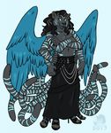  anthro clothing drognarus feline footwear male mammal multi_arm multi_leg multi_limb multi_tail piercing plantigrade polydactyly sarong shoes simple_background skdaffle solo tiger wings 