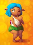  blue_hair breast_grab breasts crossgender dark_skin female grass_skirt green_eyes grubsnitch hair hand_on_breast humanoid looking_at_viewer masturbation nintendo one_eye_closed outta_sync pussy_juice shell short_stack simple_background sweat video_games wink yo-kai_watch 
