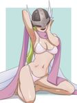  angewomon bikini blonde_hair blush breasts cleavage clothed clothing digimon female hair humanoid monster_girl_(genre) not_furry simple_background solo swimsuit villagesman 