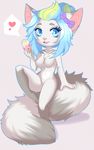  &lt;3 aimi anthro blue_eyes blue_hair breasts cat dessert eyelashes featureless_breasts featureless_crotch feline female fluffy fluffy_tail food hair ice_cream looking_at_viewer mammal nude open_mouth pink-nose smile solo teeth wide_hips 