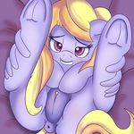  2017 anus atmosseven biting_lip blush butt clitoris cloud_kicker_(mlp) equine feathered_wings feathers female feral friendship_is_magic hair half-closed_eyes hi_res hooves long_hair looking_at_viewer lying mammal my_little_pony on_back pegasus pussy solo underhoof wings 