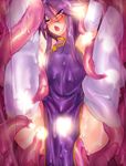  1girl chinese_clothes female glasses kyuusui_gakari open_mouth original purple_eyes purple_hair restrained tentacle wet 