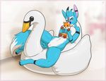  2017 anthro areola avian big_breasts bird blue_eyes blue_fur blue_hair blue_nipples blue_nose breasts butt canine cute female fox fur hair huge_breasts looking_at_viewer mammal navel nipples nude plushie pussy solo spread_legs spreading swan tridark ♀ 