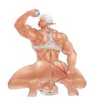  1boy anus ass bara barefoot bottle bottomless facial_hair feet full_body inmomakuro male_focus penis pointy_ears silver_hair solo tagme testicles tongue tongue_out undressing water wet 