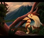  furret hoothoot kaian mountain no_humans noctowl pokemon river water 