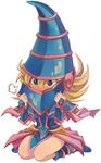  bare_shoulders blonde_hair blue_eyes blue_footwear blush boots dark_magician_girl duel_monster full_body hat long_hair shiku solo wizard_hat yuu-gi-ou yuu-gi-ou_duel_monsters 