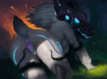  2017 all_fours anthro anus butt caprine duo female fur glowing glowing_eyes grass kindred_(lol) lamb_(lol) league_of_legends mammal mask nude photonoko pussy pussy_juice sheep solo spirit spread_pussy spreading tree video_games white_fur wolf_(lol) 