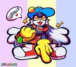 &lt;3 abstract_background clothing collar crouching fangs feline footwear gloves gullacass hat hi_res klonoa klonoa_(series) male mammal open_mouth ring shoes shorts signature speech_bubble star text yellow_eyes young 