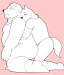  2019 anthro blush butt canid canine canis clothing domestic_dog duo eyes_closed hug humanoid_hands jumperbear male male/male mammal overweight overweight_male pink_background shirt simple_background ursid 