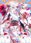  ahoge animal bird blonde_hair blush chicken chinese_zodiac fate/grand_order fate_(series) gloves hasanishi headpiece japanese_clothes jeanne_d'arc_(fate)_(all) jeanne_d'arc_alter_santa_lily kimono looking_at_viewer new_year rooster smile solo yellow_eyes 