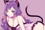  animal_ears ass breasts cat_ears cat_tail choker cleavage eyeliner green_eyes large_breasts lingerie lipgloss long_hair love_live! love_live!_school_idol_project makeup negligee nerunnn purple purple_background purple_hair rouge_(makeup) solo tail toujou_nozomi twintails underwear 