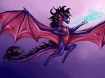  anthro black_hair claws digital_media_(artwork) dragon gradient_background hair membranous_wings natoli nude simple_background solo wings 