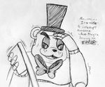  2015 animatronic anthro bear black_and_white bow_tie dialogue english_text five_nights_at_freddy&#039;s freddy_(fnaf) half-closed_eyes hat inkyfrog machine male mammal monochrome open_mouth robot simple_background solo text top_hat traditional_media_(artwork) video_games white_background 
