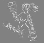  arms_(game) breasts commentary erection fist_pump futanari greyscale lewd_astray mask monochrome oekaki ribbon_girl_(arms) smile sparky_(arms) 