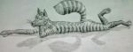  canid canine dipstick_tail domestic_cat faxby felid feline felis fox fur mammal multicolored_tail o16_(artist) paws presenting seductive solo striped_fur stripes tabby traditional_media_(artwork) zax 