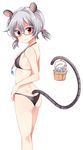  animal_ears ass bare_shoulders bespectacled bikini black_bikini blush breasts bucket glasses grey_hair halter_top halterneck highres jewelry looking_at_viewer low_twintails maturiuta_sorato mouse mouse_ears mouse_tail nazrin pendant red-framed_eyewear red_eyes semi-rimless_eyewear sideboob simple_background small_breasts solo standing swimsuit tail touhou twintails under-rim_eyewear water wavy_mouth white_background 