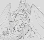  2017 after_sex animal_genitalia anthro anthro_on_feral aquatic_dragon bestiality big_breasts black_and_white breasts caldraken claws cum cum_on_breasts cum_on_chest cum_on_penis digital_drawing_(artwork) digital_media_(artwork) dragon duo erection eye_contact female female_on_feral feral frill front_view genital_slit half-closed_eyes hi_res horn horn_ring kissing knot larger_male male male/female mallis membranous_wings monochrome nipples nude on_top open_mouth penis reverse_cowgirl_position ridged_penis scale scalie sex simple_background sitting size_difference sketch slightly_chubby slit smaller_female spikes thigh_grab tongue western_dragon white_background wings yaroul 