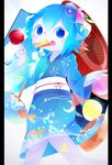  anthro aoino blue_eyes blue_hair blush candy_apple canine clothed clothing crossdressing cub dog fish food fur hair hand_fan japanese_clothing kimono male mammal marine open_mouth popsicle solo standing unbrella white_fur young 