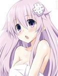  :o artist_name bare_shoulders blush breasts d-pad d-pad_hair_ornament hair_ornament iwasi-r long_hair looking_at_viewer medium_breasts naked_towel nepgear neptune_(series) open_mouth purple_eyes purple_hair solo towel 